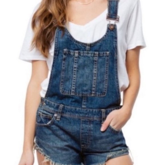 Free People Summer Sleeveless Denim Coverall Shorts Size 25 - Picture 6 of 8